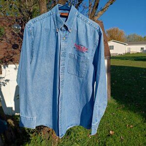 Vintage Shirt Men XL Harrington Blue Denim Button Streetwear Tortilla Flats Logo